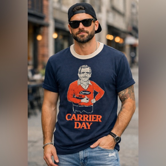 Carrier Day 1970s Vintage Graphic T-Shirt Medium Blue - Picture 1 of 8